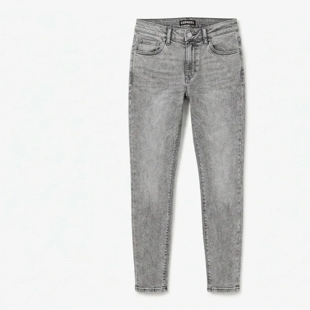 EXPRESS $80 Grey Acid Wash Mid-Rise Skinny Jeans 12R like new stretch